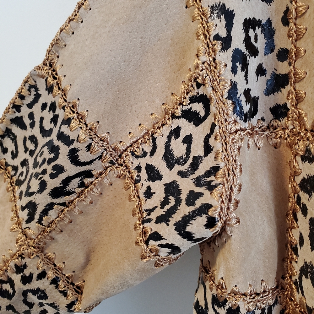 Quilted Patchwork Leather Leopard Animal Print Bl… - image 4